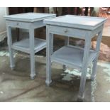BEDSIDE TABLES, a pair, in a distressed grey painted finish with a short drawer over a shelf, 37.