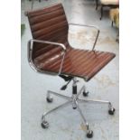 REVOLVING DESK CHAIR, by Vitra, ribbed tan brown leather,