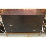 COMMODE, 20th century, black ash and brass mounted with three long drawers 'Felix Chest',