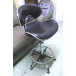 BAR STOOL, black seat and back with chromed metal frame, height adjustable, 49cm W.