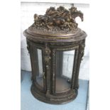 VITRINE, Classical form, resin, circular, with glass panels, horse sculpture to top,