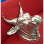 BULLS HEAD WALL TROPHY, in solid polished nickel, 60cm x 60cm.