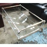 PIERRE VANDEL LOW TABLE, rectangular two tier glass with lucite supports,