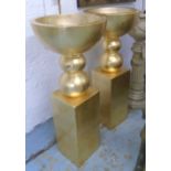 PLANTERS, a pair, gilt leaf effect finish, of large proportions, 120cm H x 50cm.