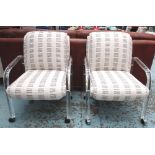 LEON FROST ARMCHAIRS, a pair, for Lion in Frost inc, Lucite frame, cream patterned upholstery.