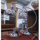 DESK LAMPS, a pair, chrome plated, adjustable, 49cm H.