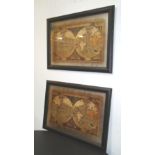 REPLICA OLD WORLD MAPS, a pair, circa 1480 with Hessian borders in rustic wooden frames,