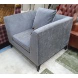 ARMCHAIR, in grey on square supports with scatter cushion, 100cm W.