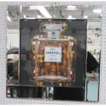 PICTURE, 'Chanel No. 5' perfume design, mirrored surround wall hanging attached, 56cm x 56cm.