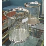 WINE COOLERS, a pair, circular with etched glass on chromed metal mounts, 33cm H.