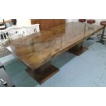 DINING TABLE, rectangular with wooden top and twin pedestal base, 259cm x 119cm x 78cm H.