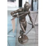 BRONZE FIGURE, man with a snake, 34cm H.