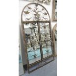 GATED MIRROR, Continental style, oval top, coppered metal frame, with two front doors,