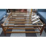 LOW TABLE, William Yeoward style, square with a glass cover over a slatted top and an undertier,