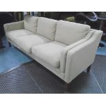 SOFA, in the style of Borge Morgensen's '2213' sofa, raw umber upholstery on square block feet.
