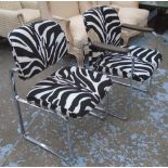 DINING CHAIRS, a set of eight, 1970's style, refurbished in a zebra print fabric,