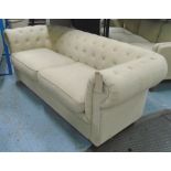 CHESTERFIELD STYLE SOFA, three seater, in a sand coloured upholstery, 210cm x 82cm x 68cm approx.