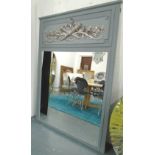 TRUMEAU MIRROR, with silvered neo-classical frieze in a grey painted finish, 175cm x 128cm.