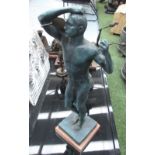 BRONZE SCULPTURE, after Rhodin, of a standing man, on marble base, 55cm H.