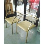 DINING CHAIRS, a set of five carvers, in the style of Maison Jansen, perspex and gilt metal,