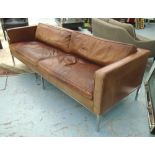 SOFA, brown leather, by Artifort, 206cm W x 80cm D x 68cm H.