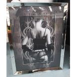 PICTURE, of a lady in lingerie, in a mirrored frame, 90cm x 120cm.