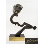 MODERNIST BRONZE SCULPTURE, study of a violinist, signed 'Le Bao', 57cm H x 45cm W overall.