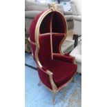 HALL PORTER'S CHAIR, in the French taste, with a red velvet domed top,