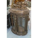VITRINE, Classical form, resin, circular, with glass panels, horse sculpture to top,