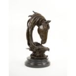 EQUESTRIAN BRONZE, study of a horse's head, marble base, 45cm H overall.