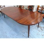 DINING TABLE, Danish 1970's rosewood extending with three extra leaves on tapered supports,