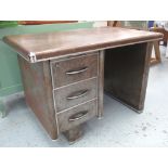 KNEEHOLE DESK, Industrial style, with a rectangular top and three short drawers below,