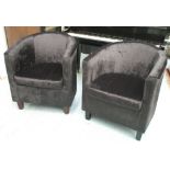 TUB CHAIRS, a pair, in crushed black velvet, 67cm W.