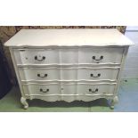 COMMODE, Louis XV style, three drawer, in distressed effect white painted finish,
