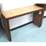 CONSOLE TABLE, 1970's design, rectangular rattan and teak of shallow proportions,