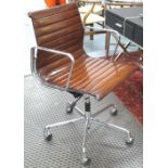 VITRA REVOLVING DESK CHAIR, Charles Eames design, ribbed tan leather,