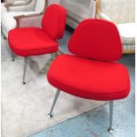 SIDE CHAIRS, a pair, metal framed with red upholstery by Verco.