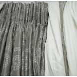 CURTAINS, a pair, in moiree silk, geometric pattern, lined and interlined,