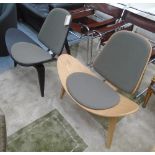 CH07 SHELL STYLE CHAIR, two, as originally designed by Hans J Wegner, both with grey upholstery,