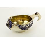 RUSSIAN KVOSCH, hallmarked silver with coloured enamel and faux jewel decoration, gilt interior, 11.