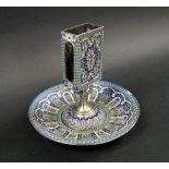 RUSSIAN MATCHBOX HOLDER/ASH TRAY, hallmarked silver and coloured enamel, 11cm H overall.