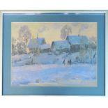 20th CENTURY RUSSIAN SCHOOL, 'Snow Clad Landscape', oil on paper, 25cm x 34cm, framed and glazed.