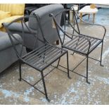 GARDEN CHAIRS, a set of ten, Regency style, black forged metal construction,