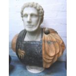 BUST OF A SPANISH WARRIOR, marble, 70cm x 58cm x 23cm.