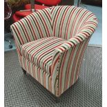 TUB CHAIR, of Contemporary design upholstered in a multicoloured velvet stripe fabric,
