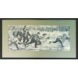 KAMSILOVA (20th century Russian), 'Skiers in Gorky Park', drypoint setching, 27cm x 59cm,