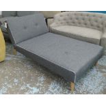 DAYBED, in the mid century taste, drop end in a grey upholstery, 175cm x 88cm x 78cm H.