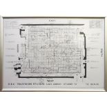 ERIC WALMSLEY, 'Dr Who studio D lime grove plan', digital lithograph, 58cm x 82cm, framed.