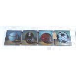 WALL ART, in metal, of sports related balls, rustic finish, 30cm x 126cm.