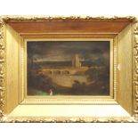 19TH CENTURY SCHOOL, 'View of Fonthill Abbey', oil on board, 23cm x 34.5cm, in carved gilt frame.